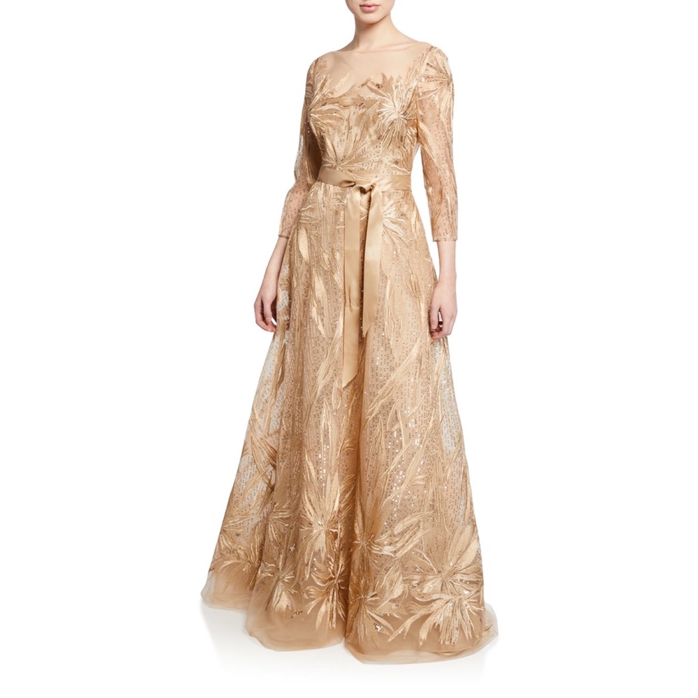 Teri Jon embroidered lace gown with sequins - Gold size 4 without sash!